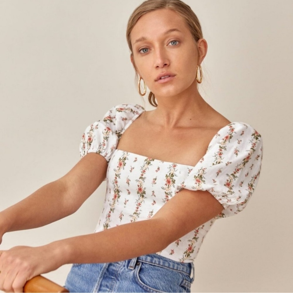 Reformation Arancini Linen Top in Poppyseed size 0
